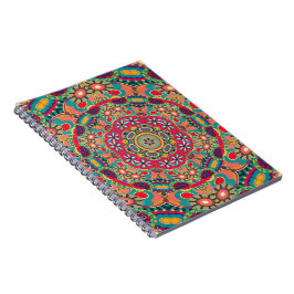 Caderno Espiral Mandala Floral Psicedélico Retro Hippie Millefiori