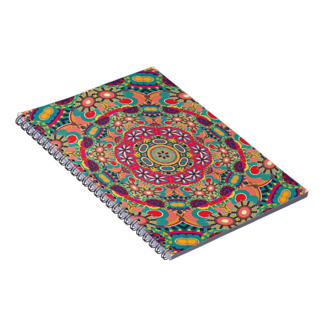 Caderno Espiral Mandala Floral Psicedélico Retro Hippie Millefiori (Lado Direito)