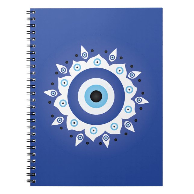 Caderno Espiral Mandala Grego Mau Azul Branco (Frente)