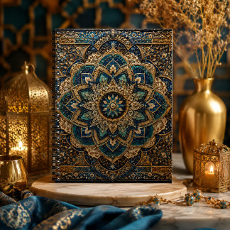 Caderno Espiral Mandala Islâmico Azul e Dourado |