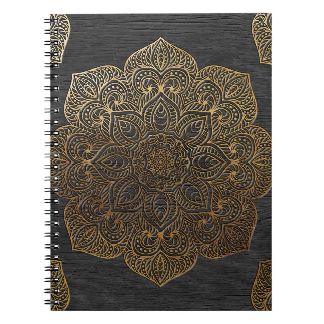 Caderno Espiral Mandala-ouro de madeira (Frente)