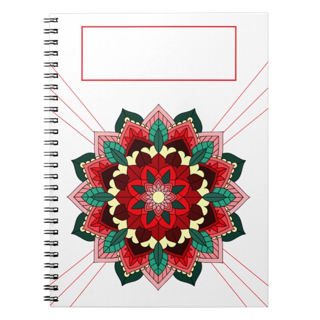 Caderno Espiral Mandala - Padrão 02 em notebook vermelho (Frente)