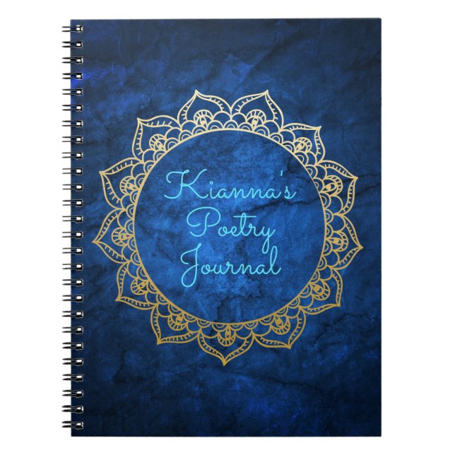 Caderno Espiral Mandala personalizada do ouro do Diário da poesia (Frente)