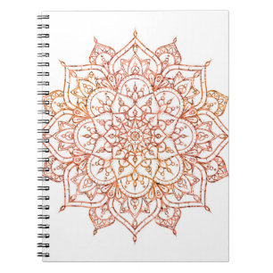 Caderno Espiral Mandalá Rosa e Laranja em Branco Glam
