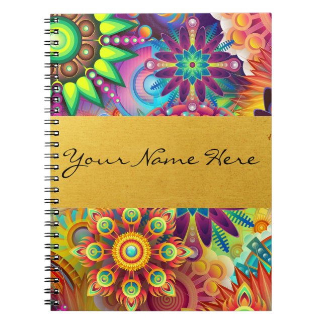 Caderno Espiral Mandalas florais Funky personalizadas da chama de (Frente)