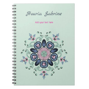 Caderno Espiral Mandalas Florais Modernas em Turquesa e Rosa com R