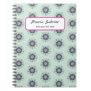 Caderno Espiral Mandalas Florais Modernas em Turquesa e Rosa com R