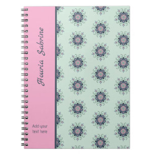 Caderno Espiral Mandalas Florais Modernos em Turquesa e Rosa com R