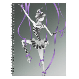 Caderno Espiral Manequim de Bailarina Excêntrica Fitas Roxas