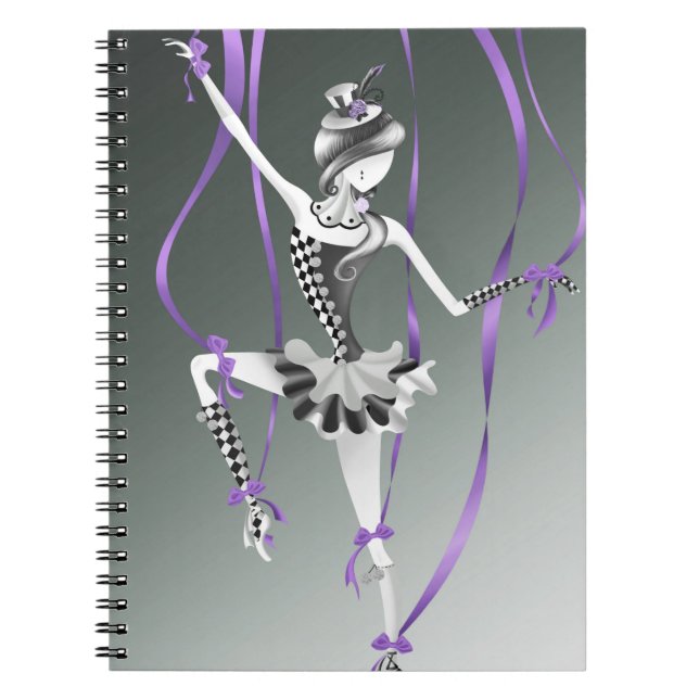 Caderno Espiral Manequim de Bailarina Excêntrica Fitas Roxas (Frente)