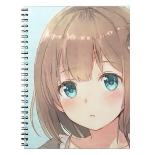 Caderno Espiral Manga de animação de olhos verdes esmeraldos e cab