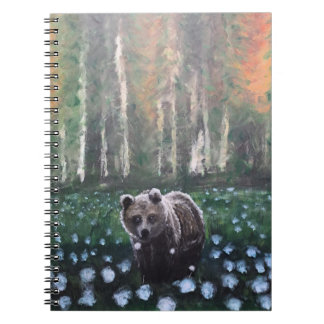 Caderno Espiral Manhã de outono em Flor de Urso Florestal e Flor