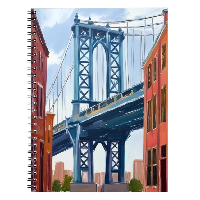 Caderno Espiral Manhattan Bridge New York City Painting (Frente)