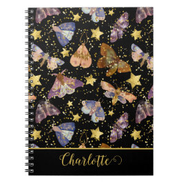 Caderno Espiral Manteiga Noturna Mágica Borboletas Glitter Stars N