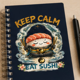 Caderno Espiral Mantenha a Calma & Coma Sushi – Zen Kawaii Sushi