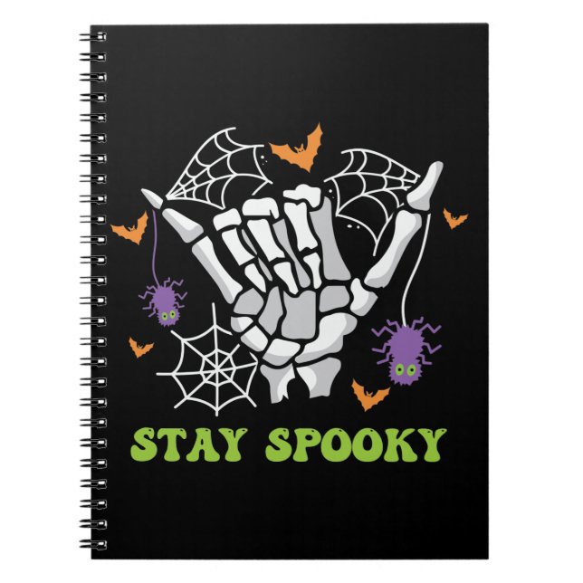 Caderno Espiral Mantenha a mão mimada do esqueleto de Halloween (Frente)
