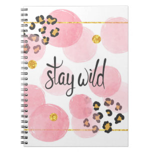 Caderno Espiral Mantenha-se selvagem, impressão-leopardo, círculos