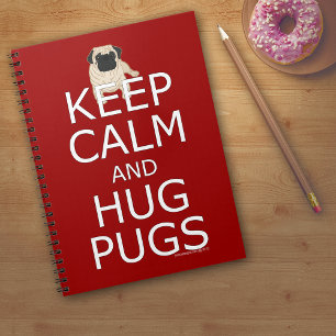 Caderno Espiral Manter Calmo Hug Pugs Texto Vermelho vazio