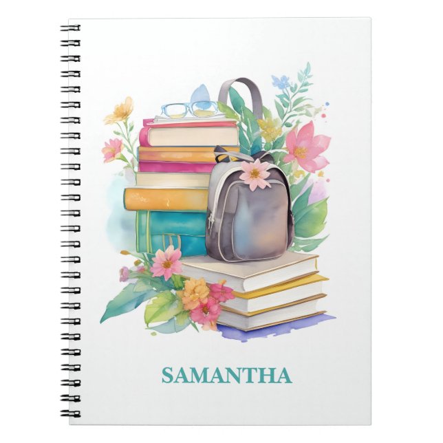 Caderno Espiral Manuais de Aquarela Flores de Mochila Diário (Frente)