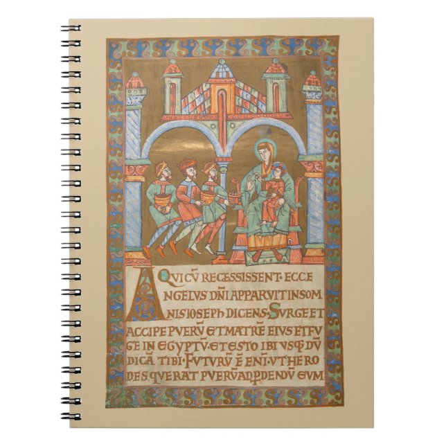 Caderno Espiral Manuscrito medieval de Natal de Epiphany Three Kin (Frente)