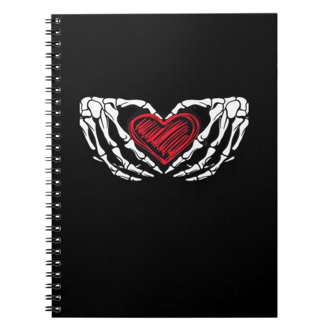 Caderno Espiral Mãos de Esqueleto com Cardíaco Clássico (Frente)
