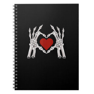 Caderno Espiral Mãos De Esqueleto Formam Coração Com Coração Verme