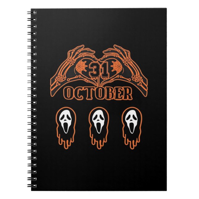 Caderno Espiral Mãos De Esqueleto Para O Halloween Clássico (Frente)