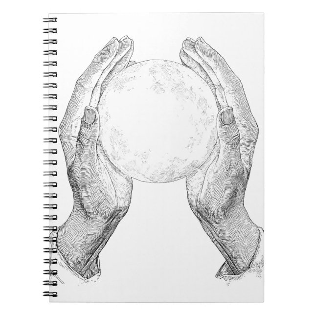 Caderno Espiral Mãos Delicadas Segurando O Desenho Da Lua (Frente)