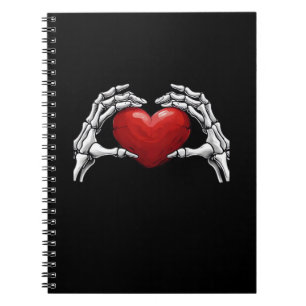 Caderno Espiral Mãos Do Esqueleto Segurando Um Design De Coração V