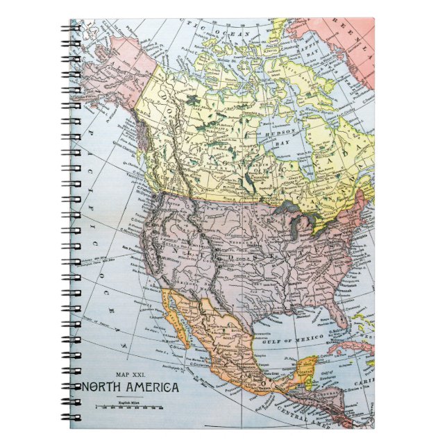 CADERNO ESPIRAL MAPA: AMERICA DO NORTE, 1890 (Frente)