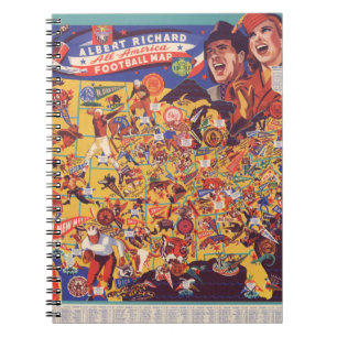 Caderno Espiral Mapa Americano de Futebol Vintage