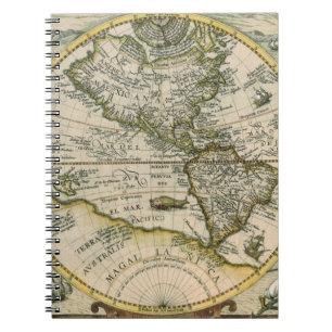 Caderno Espiral Mapa Antigo, 1596, America Sive Novus Orbis