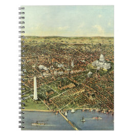 Caderno Espiral Mapa Antigo com Vista Panorâmica de Washington DC