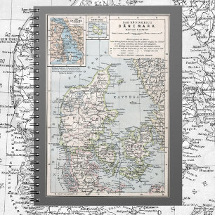 Caderno Espiral Mapa antigo da Dinamarca, Danmark em dinamarquês,