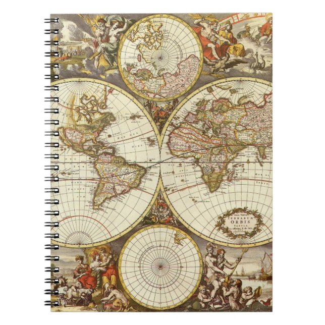 Caderno Espiral Mapa antigo de Frederick de Wit, c. 1680 (Frente)