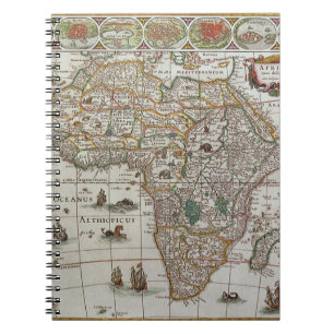 Caderno Espiral Mapa Antigo do Mundo Antigo da África por Blaeu, c
