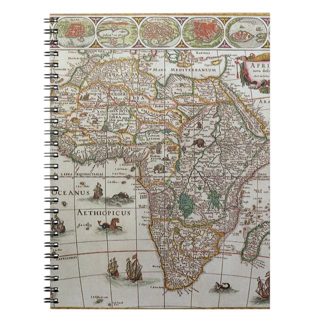 Caderno Espiral Mapa Antigo do Mundo Antigo da África por Blaeu, c (Frente)