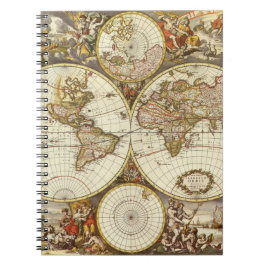 Caderno Espiral Mapa Antigo do Mundo Antigo por Frederick de Wit,