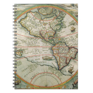 Caderno Espiral Mapa Antigo do Mundo das Américas, 1597
