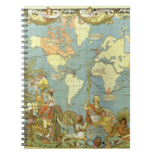 Caderno Espiral Mapa Antigo do Mundo do Império Britânico, 1886