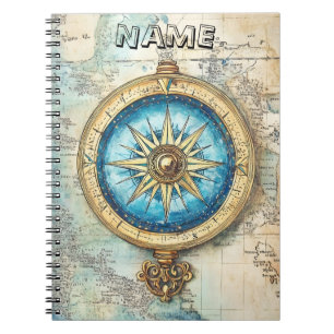 Caderno Espiral mapa antigo estilizado sobreposto. Personalizado