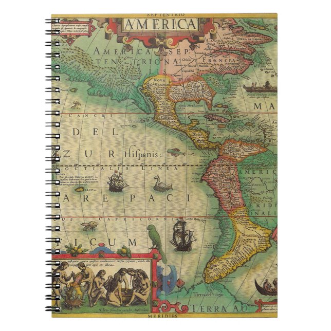 Caderno Espiral Mapa antigo mundial das Américas, 1606 (Frente)