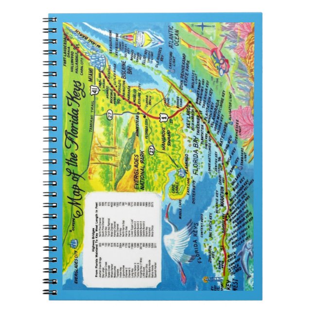 Caderno Espiral Mapa Colorido das Chaves da Flórida (Frente)
