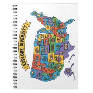 Caderno Espiral Mapa Colorido dos EUA para viajantes - Explore a d