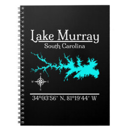 Caderno Espiral Mapa Coordenadas Lago Murray Carolina do Sul Arte
