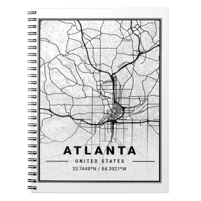 Caderno Espiral Mapa da Cidade do Viagem de Atlanta Georgia USA (Frente)