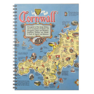 Caderno Espiral Mapa da Cornualha, Inglaterra