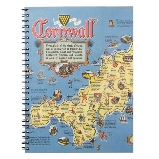 Caderno Espiral Mapa da Cornualha, Inglaterra (Frente)