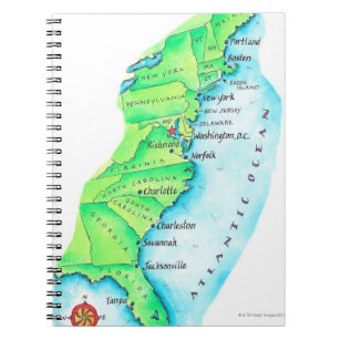 Caderno Espiral Mapa da Costa Leste Americana