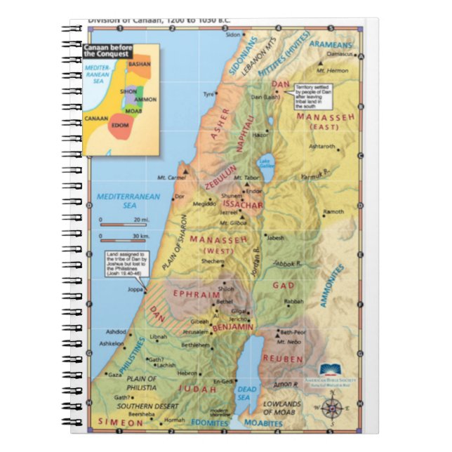 Caderno Espiral Mapa da Divisão das Terras Tribais de Canaan 12 (Frente)